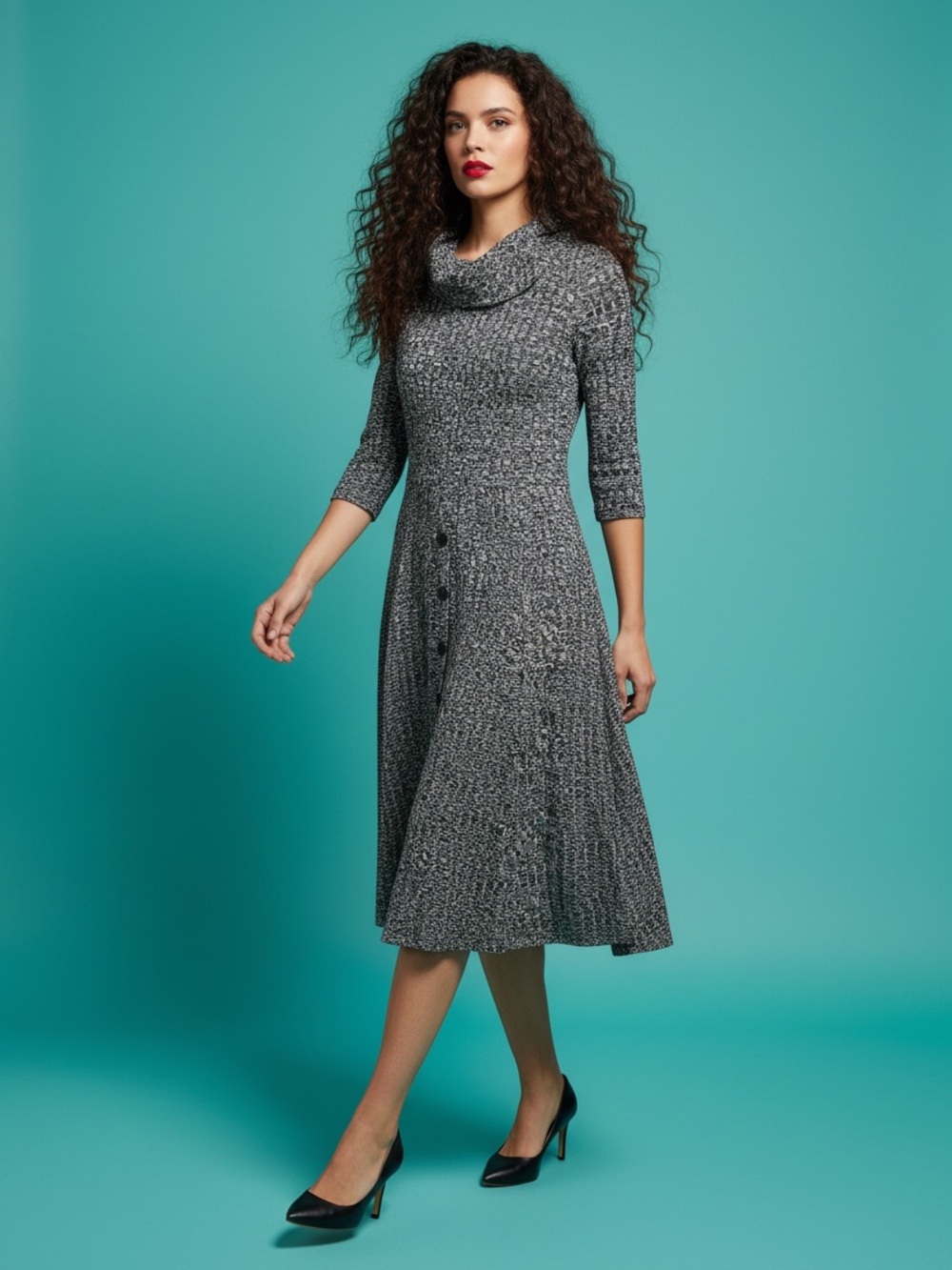 Robbie Bee Cowl Neck Sweater Heathered Gray Black Lined Dress Size M